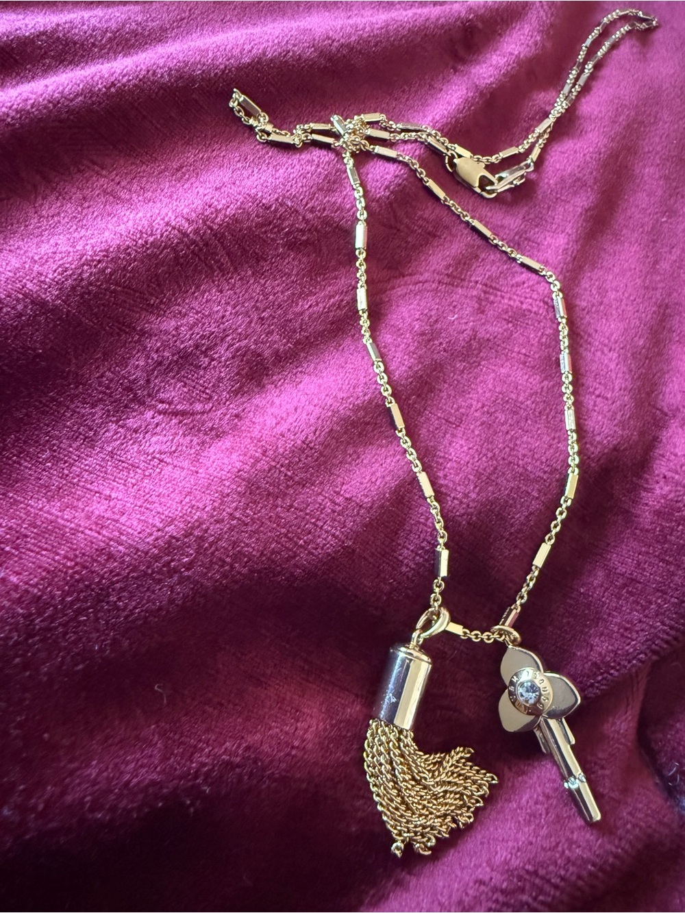 Henri Bendel Gold Plated Key Tassel Chain Necklace